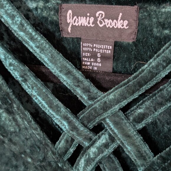 Vtg 90s Jamie Brooke Emerald Velvet Dress Crushed Velvet Tie-Back Christmas sz 6 - Picture 2 of 6